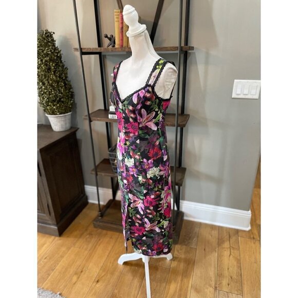 Marchesa Notte Floral Print Tea Length Sheath Midi Dress Black Womens 2 - Picture 10 of 16